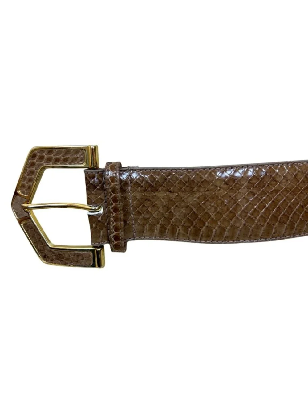 Vintage The Ritz Genuine Snakeskin Belt Women's S/M Brown Gold Buckle Leather